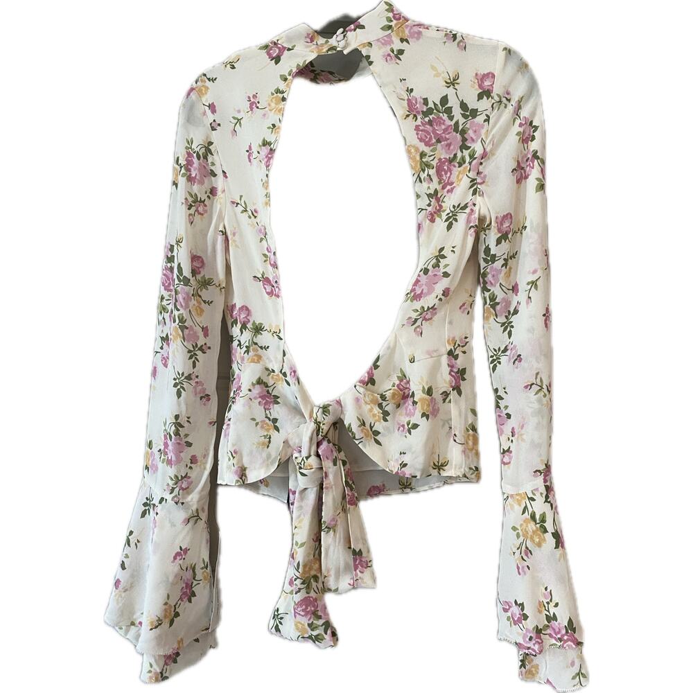 NWT Reformation Roxana Top Posy Floral Print Pink Ivory Open Back Blouse Size 6 - Picture 7 of 7